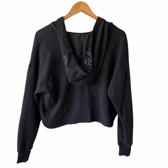Victoria's Secret Cropped V-Neck Hoodie, Size XS, Black Pullover Sweatshirt - Picture 3 of 7